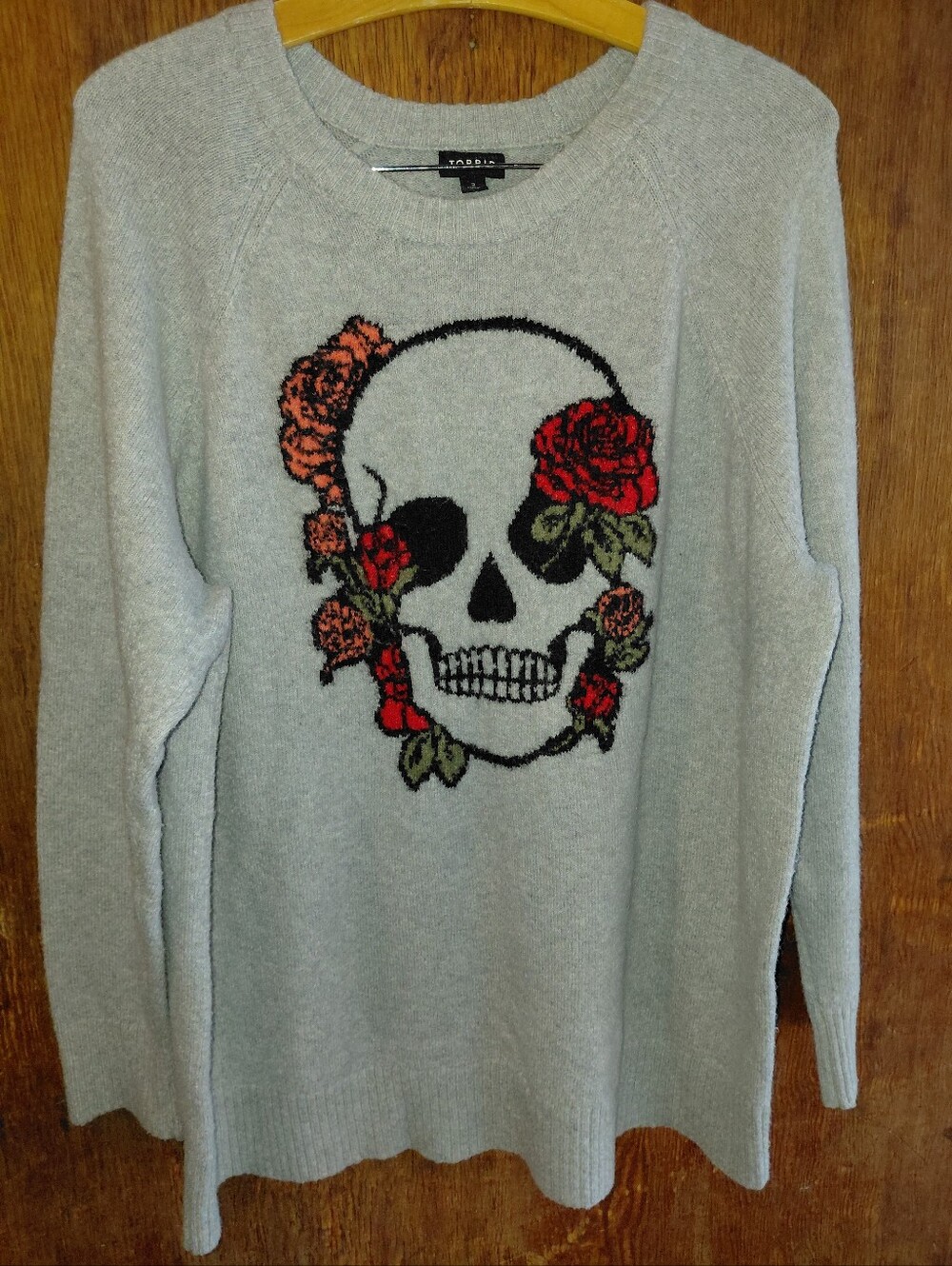 Skull Sweater with Red Rose Intarsia Torrid 3X